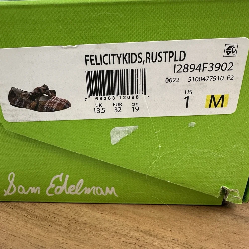 New Big Kids Sam Edelman Felicity Rust‎ Plaid Ballet Flats Shoes Size 1 Y